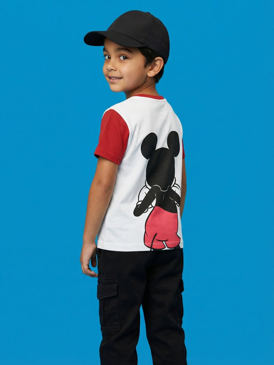 Nautinati Boys' 100% Cotton Disney Mickey Mouse Front & Back Graphic Oversized T-shirt