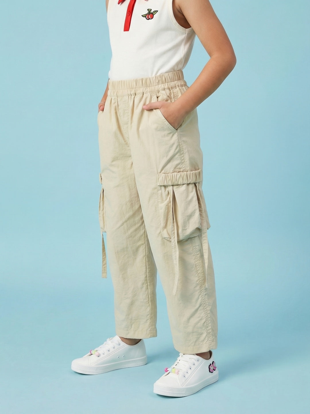 Nautinati Girls' Woven Baggy Fit Printed Parachute Pants with Pocket Details