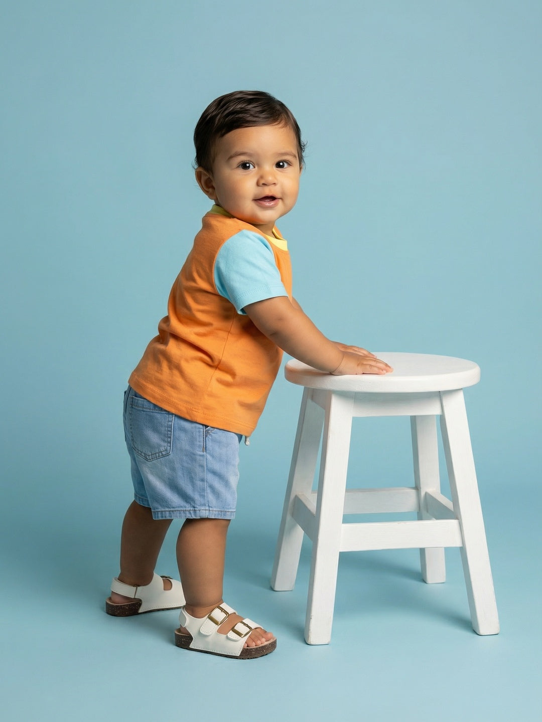 Nautinati Baby Boys' 100% Cotton Colourblock Typography Front & Back Print T-shirt