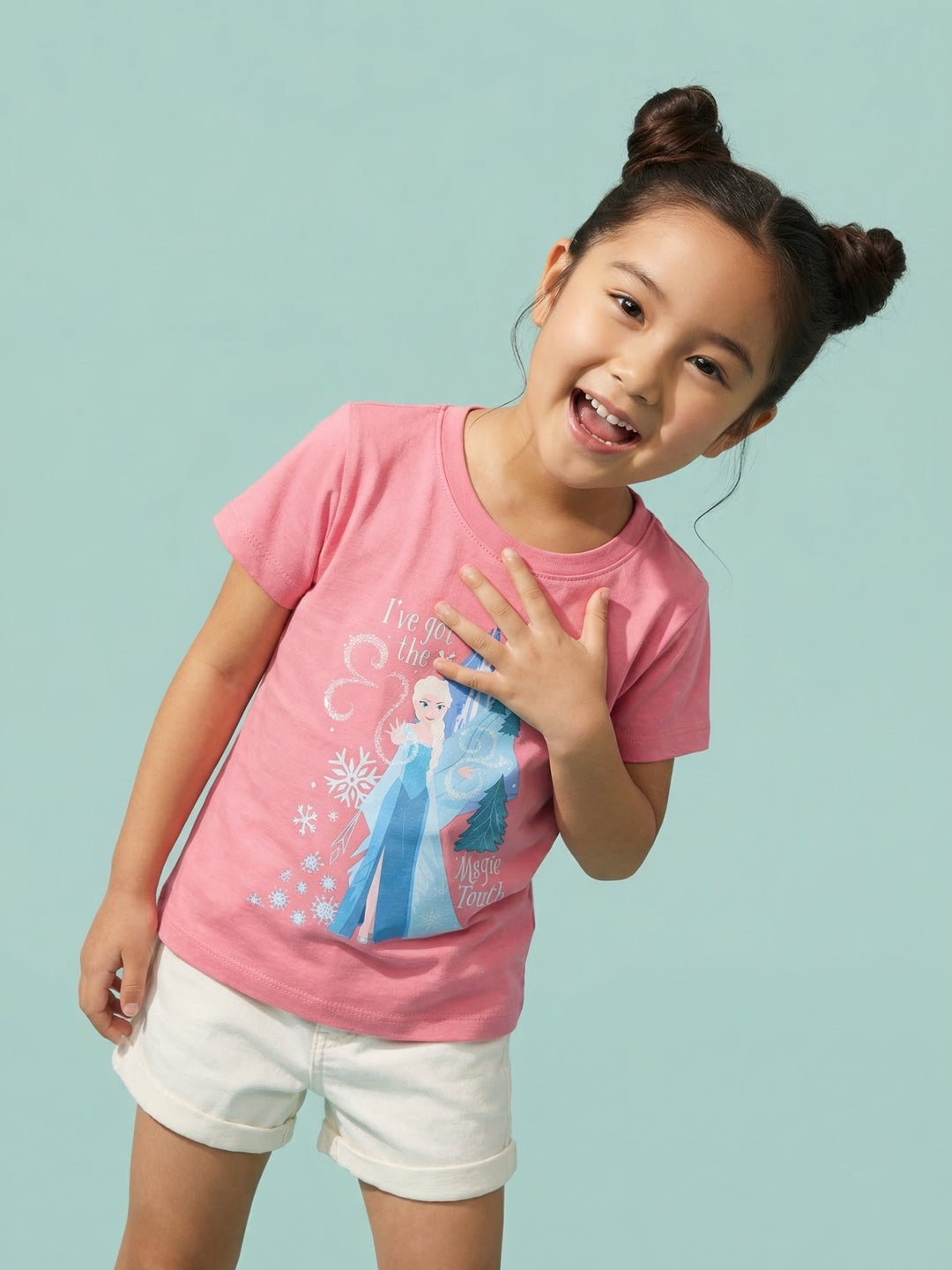 Nautinati Girls' 100% Cotton Crew Neck Disney Frozen Elsa Placement Print T-shirt
