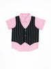 Nautinati Pink And Black Cotton Shirt With Striped Bottom & Waistcoat 3-Piece Set For Boys