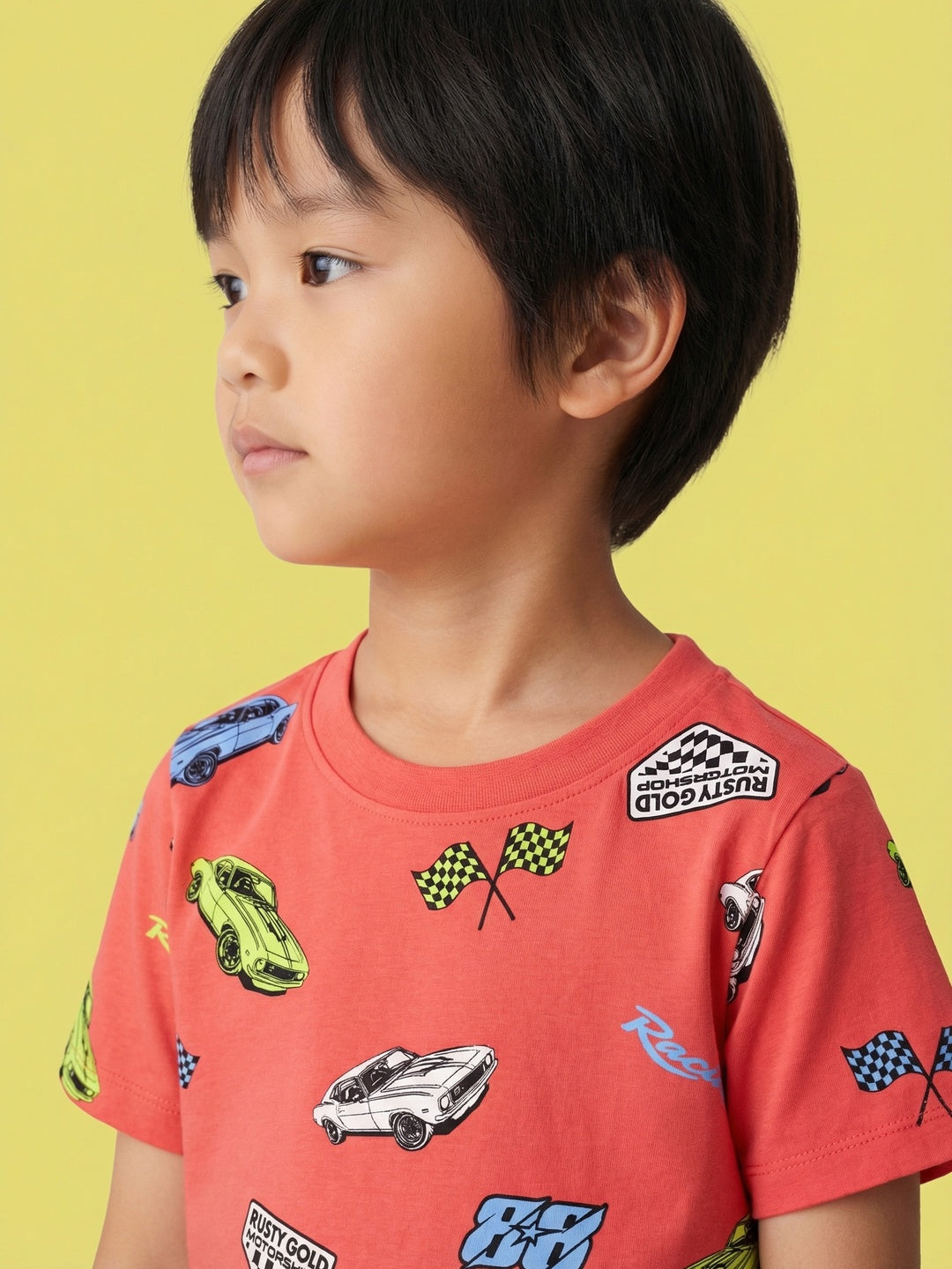 Nautinati Boys' Cars Printed Regular Fit Round Neck T-shirt and Shorts Co-ord Set