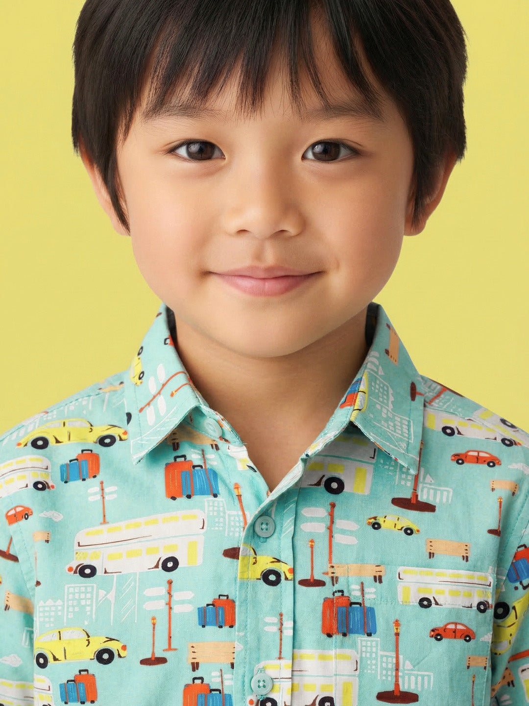 Nautinati Boys' 100% Cotton Cars Graphic Printed Resort Shirt