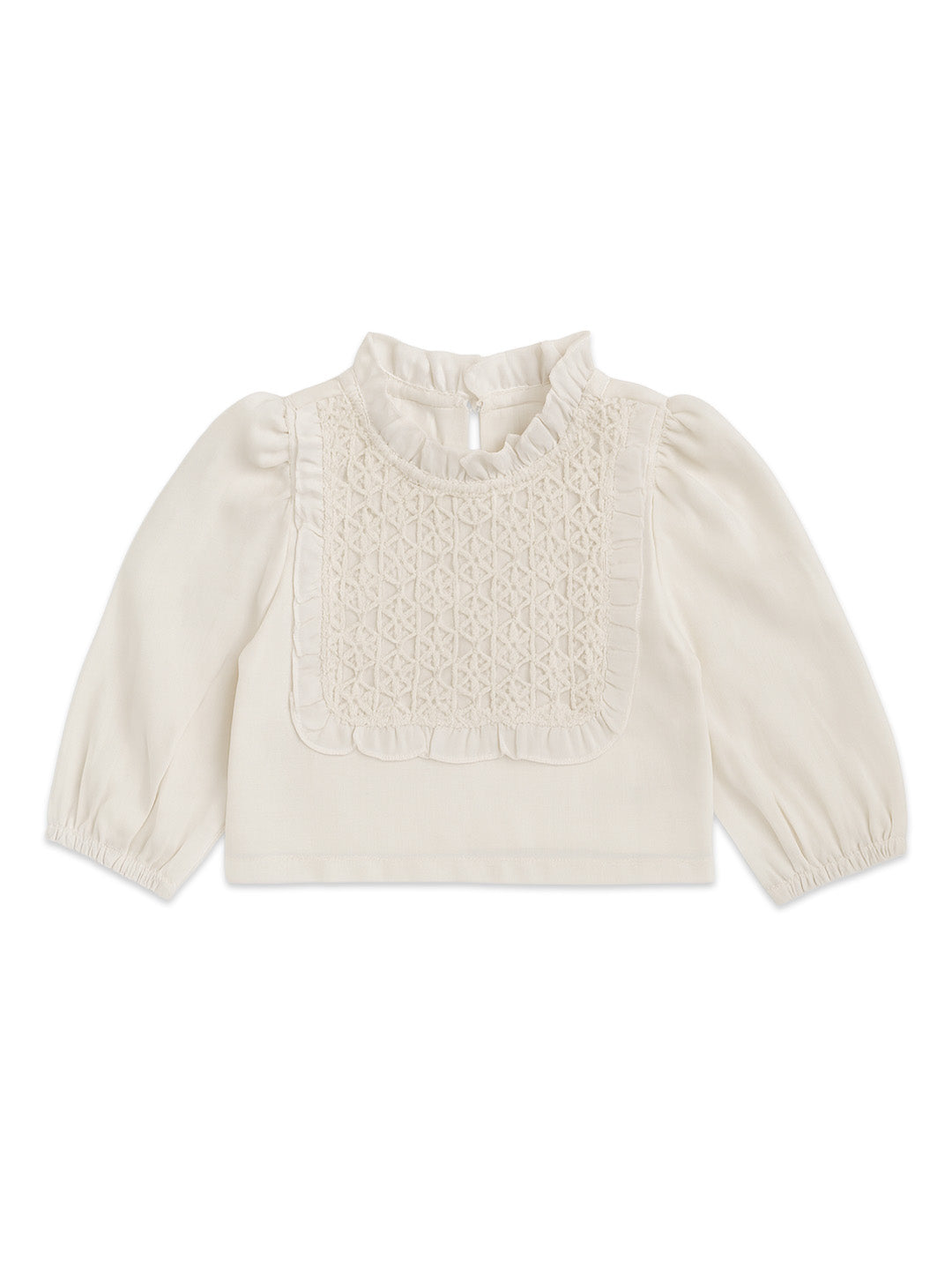 Nautinati White Embroidered Top And Gold Pleated Foil Skirt Set For Girls