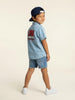 Nautinati Boys' 100% Cotton Racing Front & Back Placement Print Denim Shirt