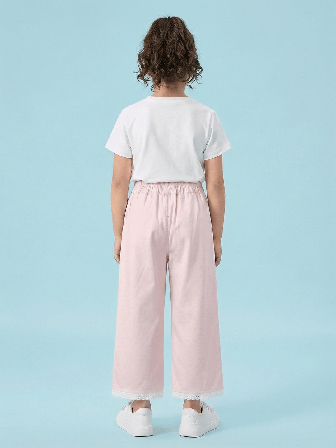 Nautinati Girls' 100% Cotton Straight Fit Twill Woven Trousers with Embroidery & Schiffli Hem
