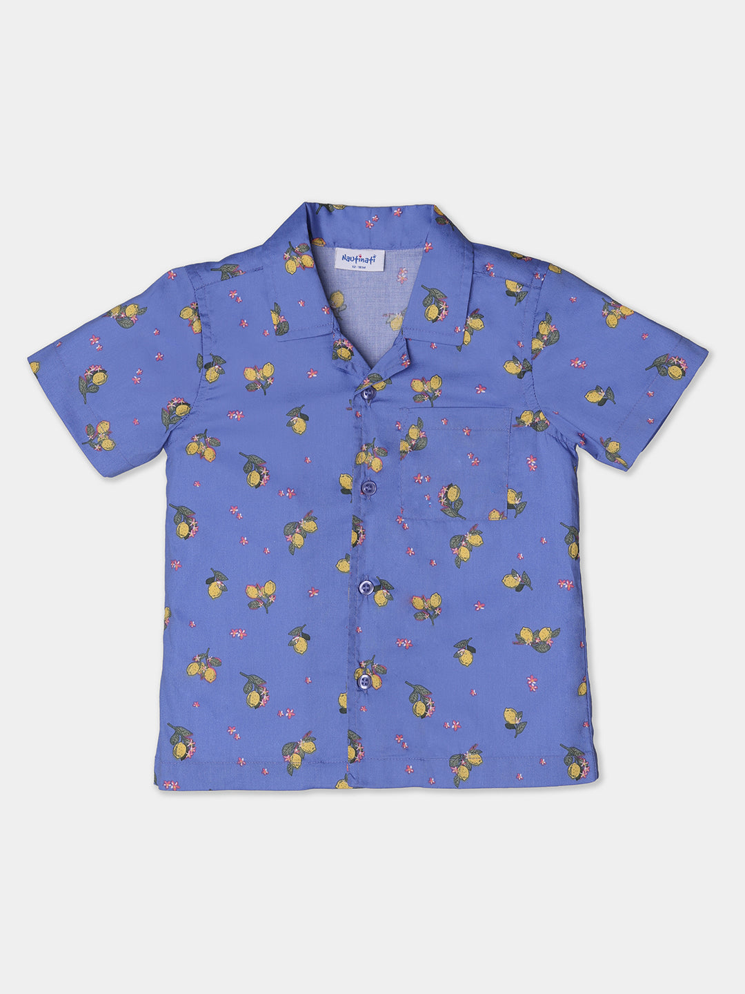 Nautinati Blue Shorts With Printed Shirt Set For Boys