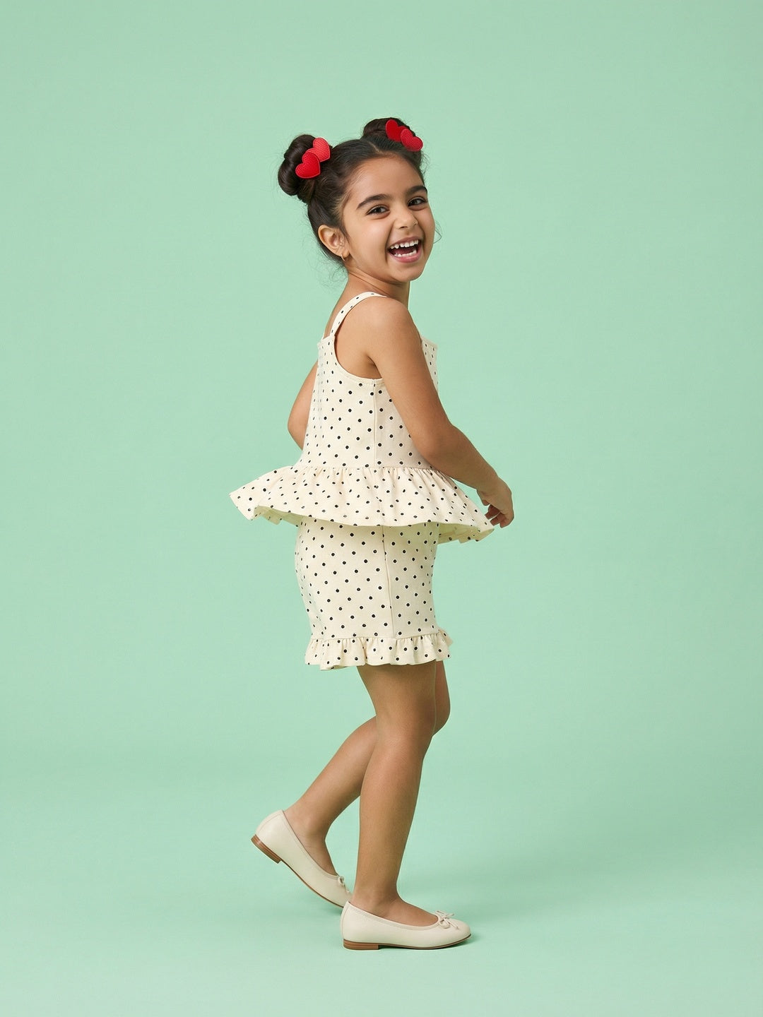 Nautinati Girls' 100% Cotton Disney Minnie Mouse Print with Polka Dots Jumpsuit with Ruffle Details