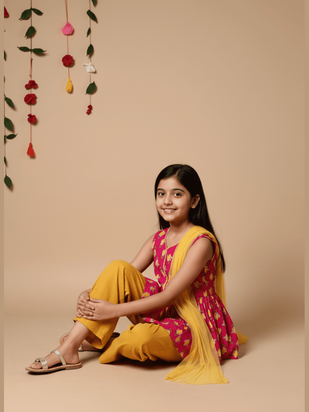 Nautinati Pink & Yellow Festive Ethnic Set for Girls – Cotton Comfort & Style