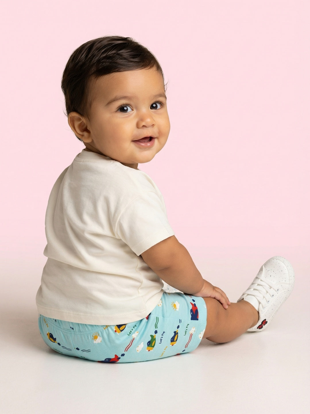 Nautinati Baby Boys' 100% Interlock Cotton Pack of 2 All-over & Placement Print Shorts