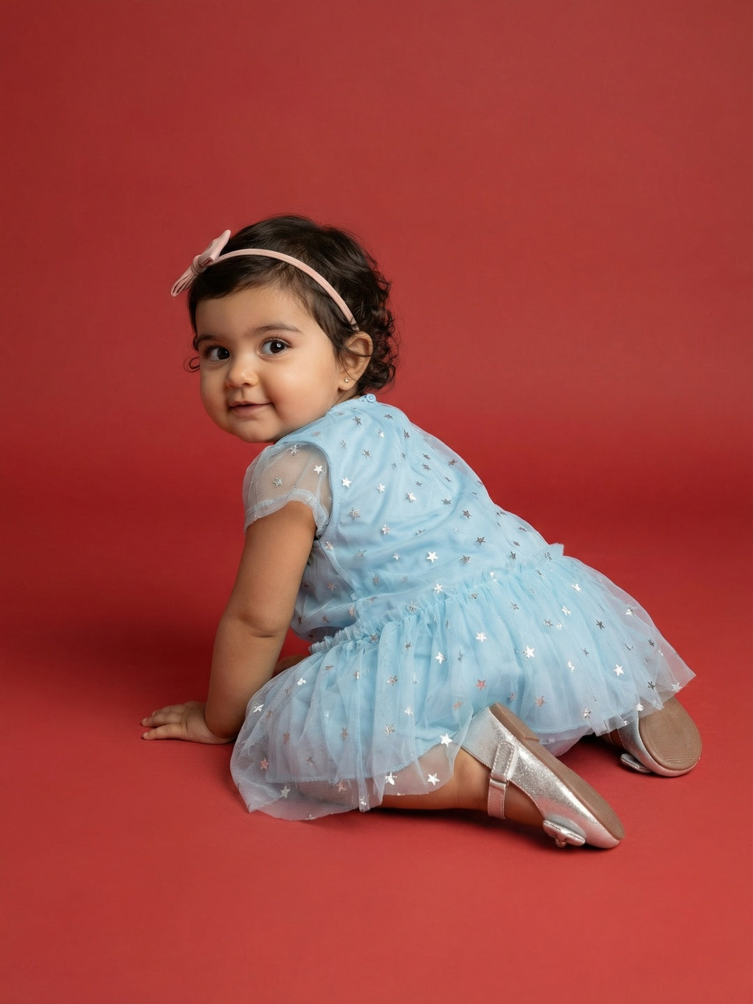 Nautinati Baby Girls' A-line Frilled Mesh All-over Flower & Polka Dot Print Party Dress