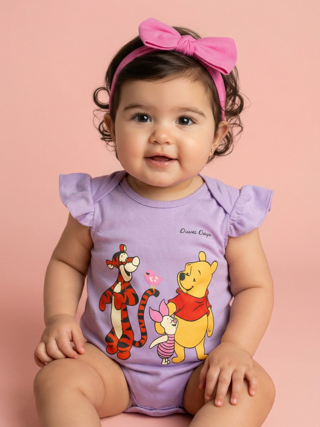 Nautinati Baby Girls' 100% Interlock Cotton Pack of 2 Disney Winnie the Pooh Placement Print Bodysuits