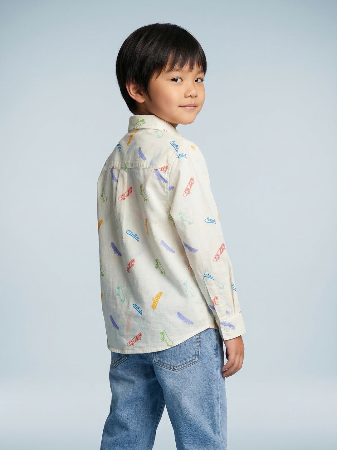 Nautinati Boys' Cotton Linen Blend Skateboard All-over Print Formal Party Shirt