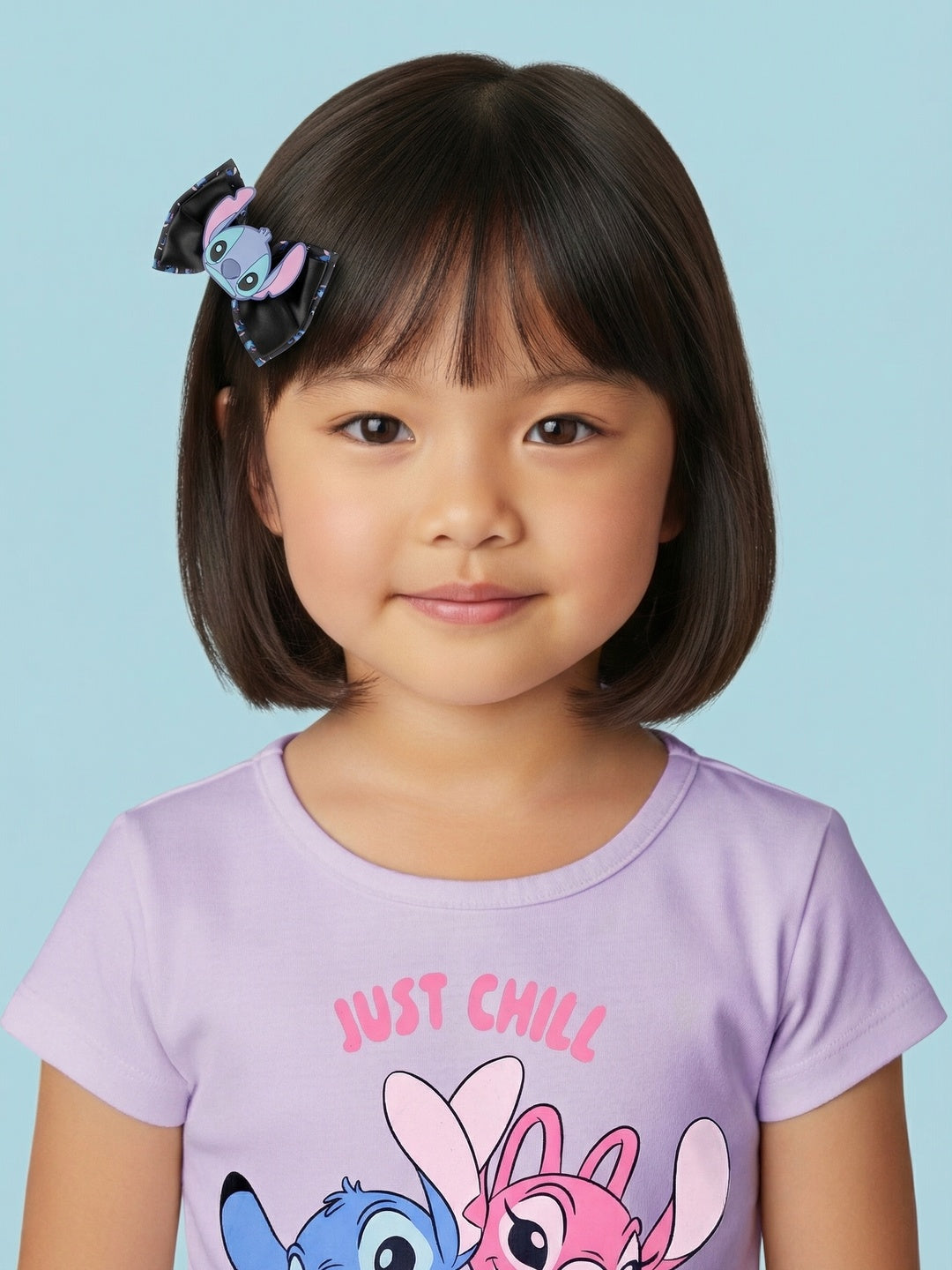 Nautinati Girls Lilo & Stitch Printed Regular Fit Round Neck T-shirt and Shorts Set