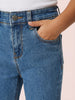 Nautinati  Girls' 100% Cotton Stretchable Bootcut Mid-blue Wash Essentials Jeans