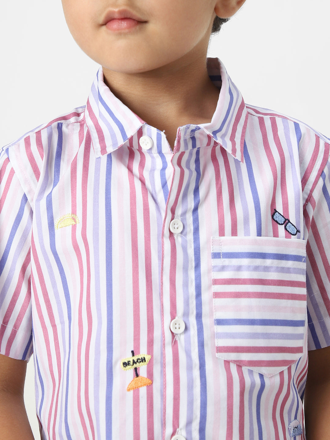 Pink Stripe Embroidered Shirt Set