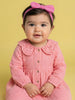 Nautinati Girls' Premium Double Cloth Textured Solid Fit & Flare Dress with Schiffli Peter Pan Collar