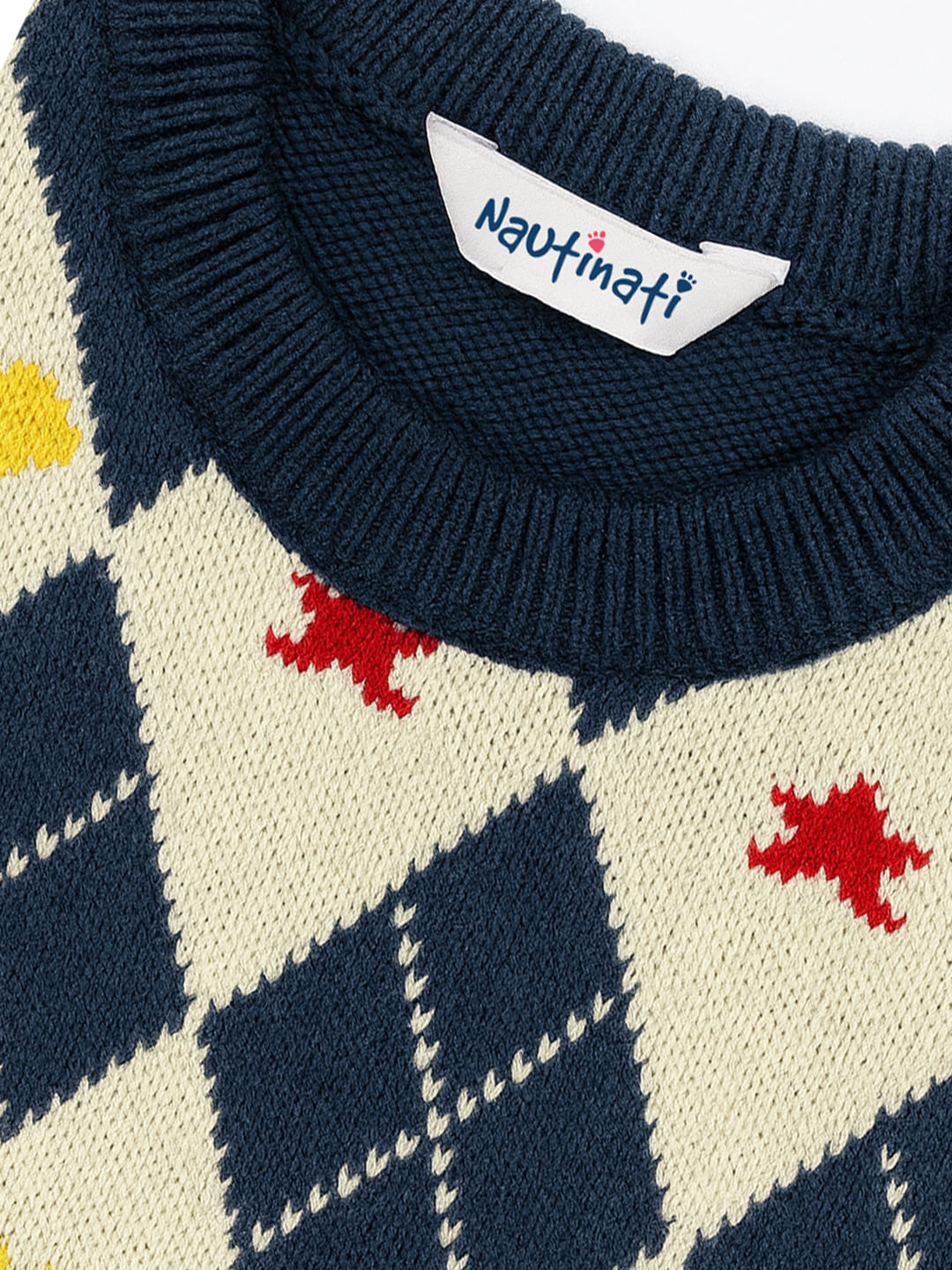 Nautinati Navy Blue and White Argyle Design Flat-knit Sweater for Boys