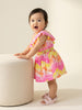 Nautinati Girls' Cotton Blend One-shoulder Multicolour Abstract Tie-dye Print Fit & Flare Smocked Dress