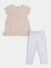 Nautinati Embroidered Cream Top And Floral White Leggings Set For Infant Girls