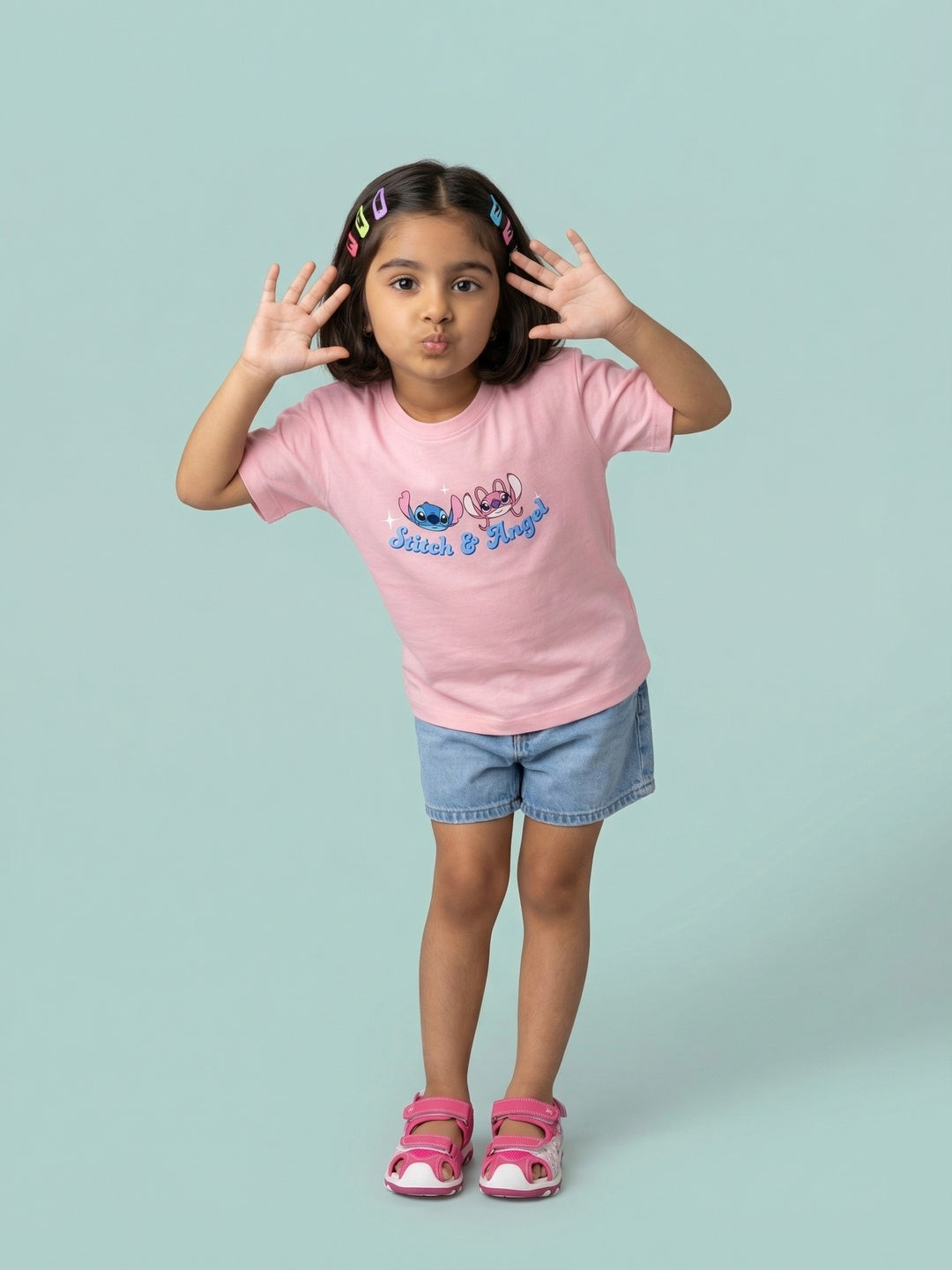 Nautinati Girls' 100% Cotton Disney Lilo & Stitch Front & Back Graphic Oversized T-shirt