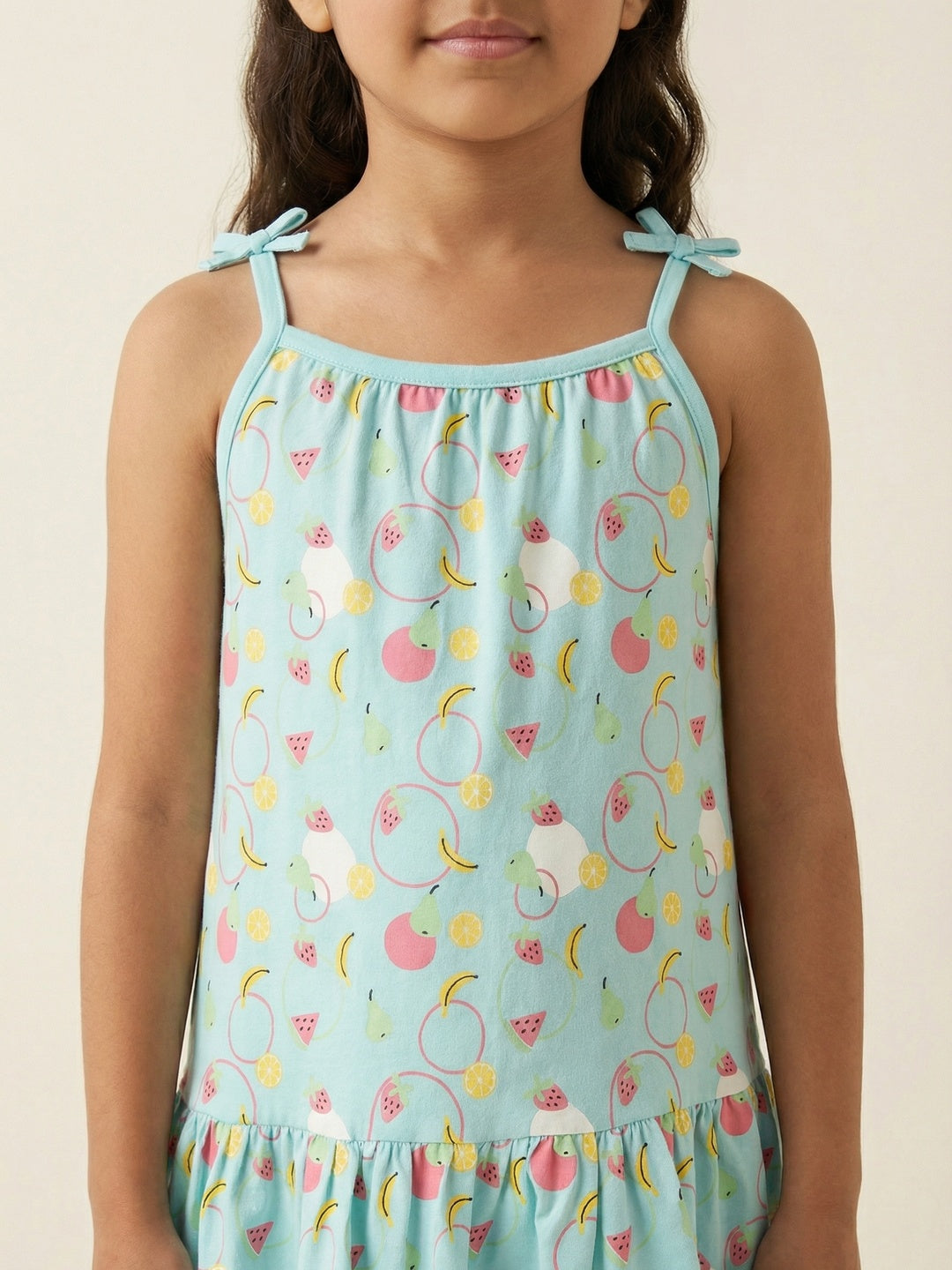 Nautinati  Girls Graphic Printed Relaxed Fit Tie-up Style Sleeveless Dress
