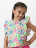 Nautinati Girls' Pink Combo Set of Floral Printed Sleeveless Top with Matching Belt and Solid Shorts