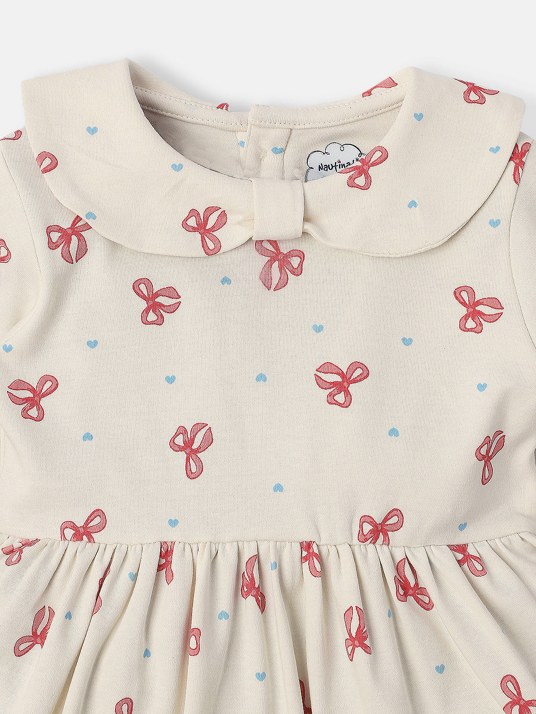 Nautinati Infants Cotton Peter Pan Collar Bow Printed Dress with Headband