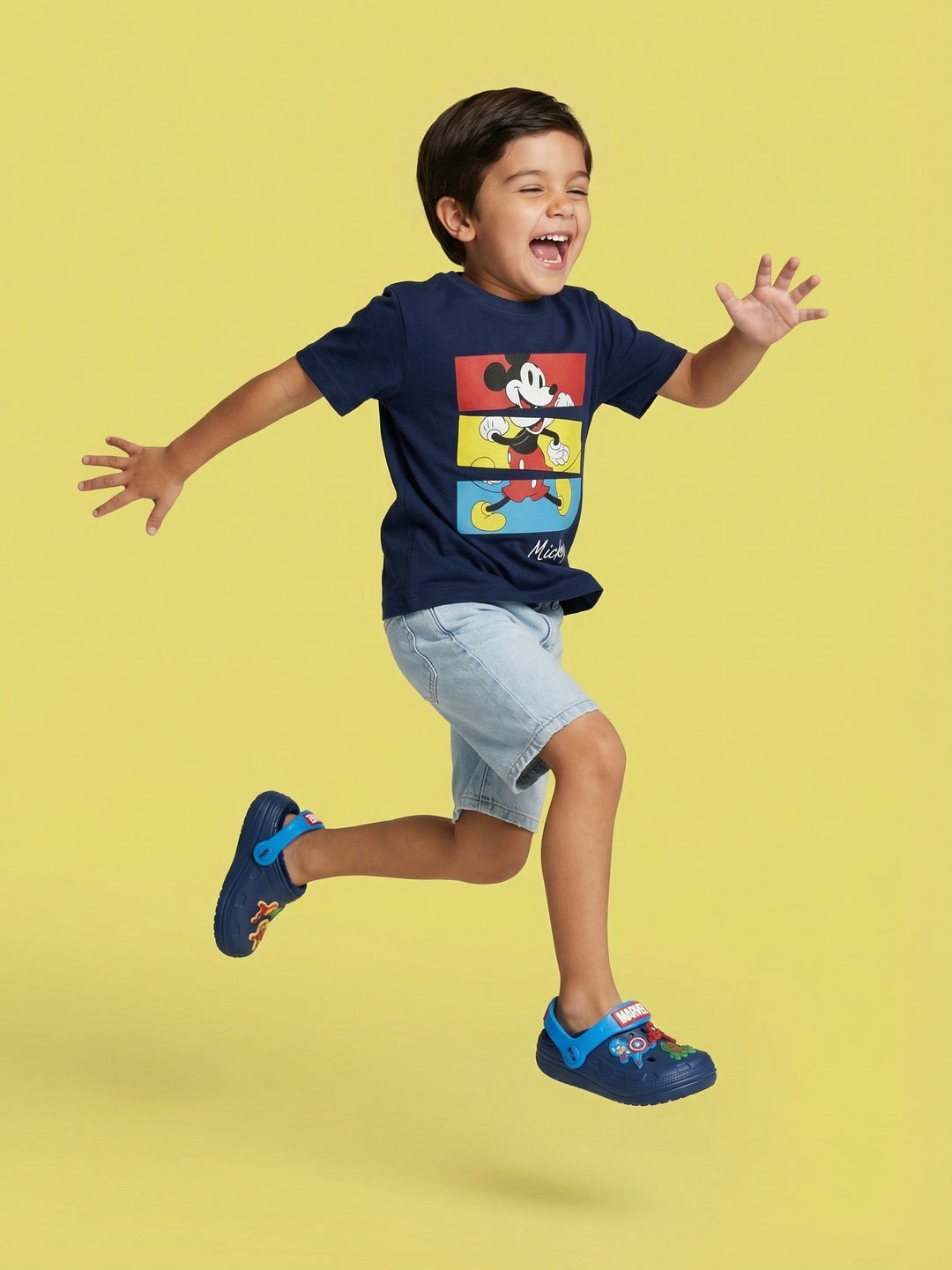 Nautinati Boys' 100% Cotton Crew Neck Disney Mickey Mouse Placement Print T-shirt