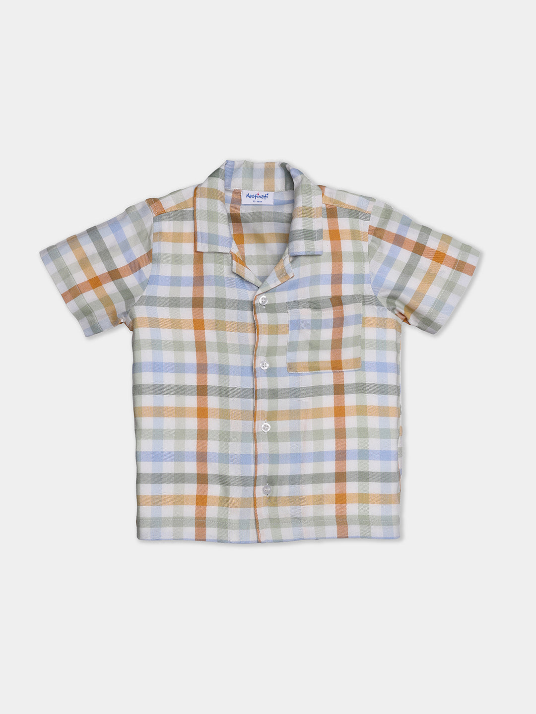 Nautinati Green Shorts With Yellow Chequered Shirt Set For Boys