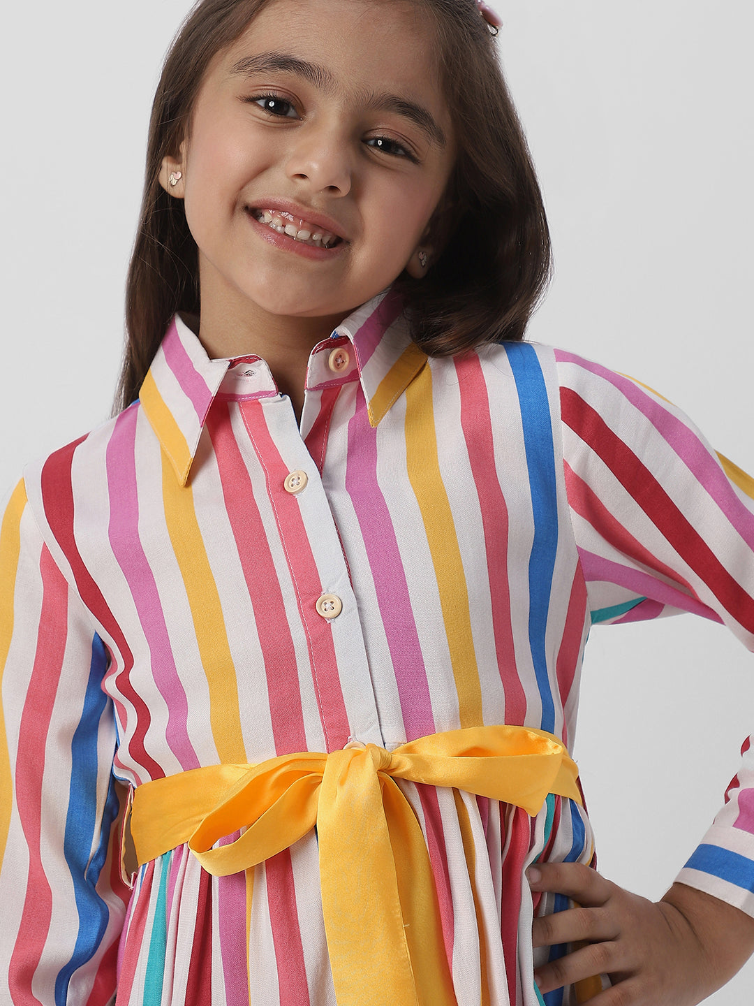 Nautinati Girls Striped Multicolour Shirt Dress