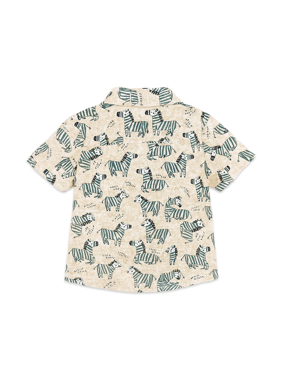 Nautinati Green & Cream Zebra Print Cotton Shirt And Shorts Set For Boys