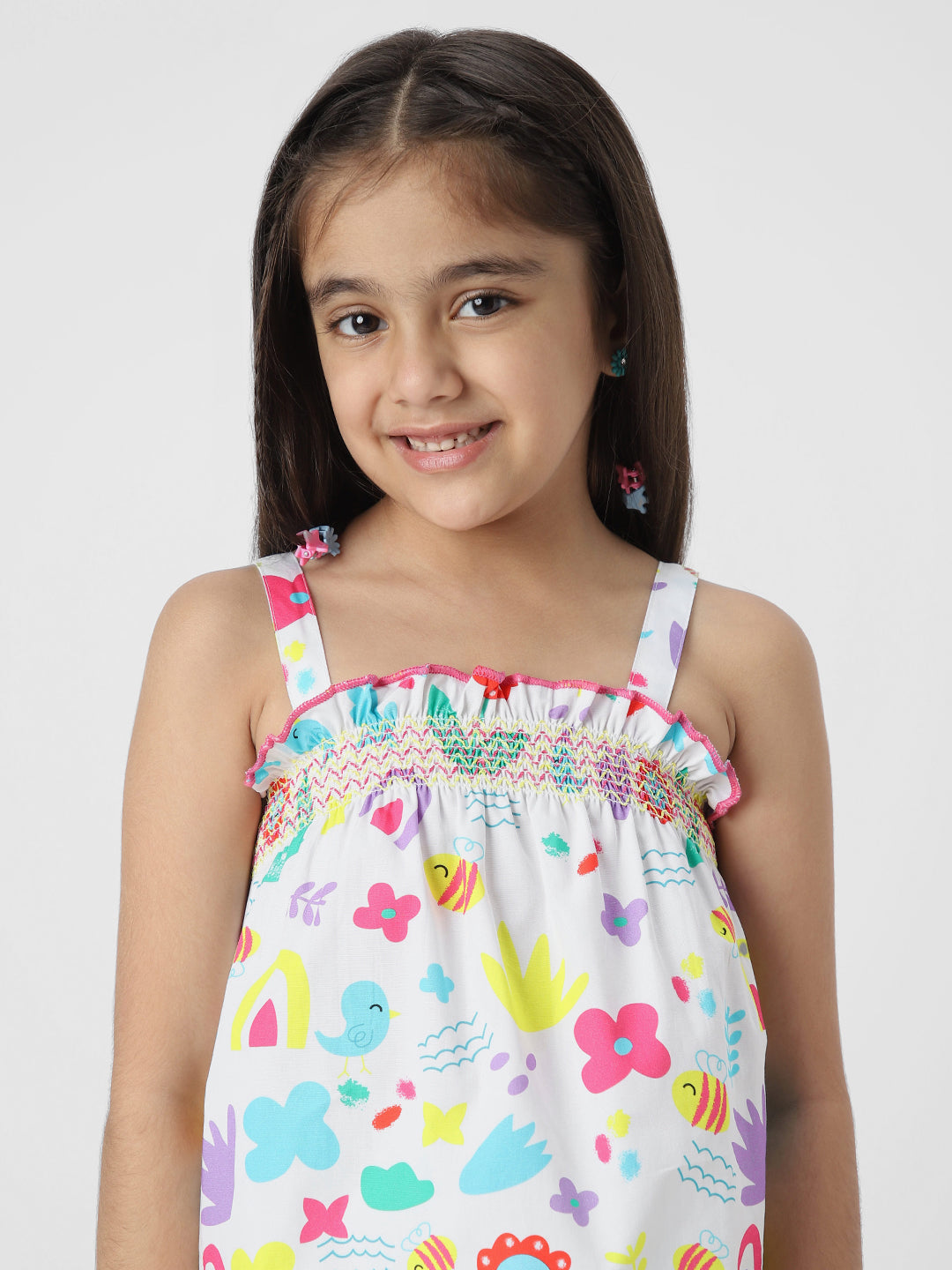 Nauti Nati Girls Printed Shoulder Strap Pure Cotton Top with Shorts