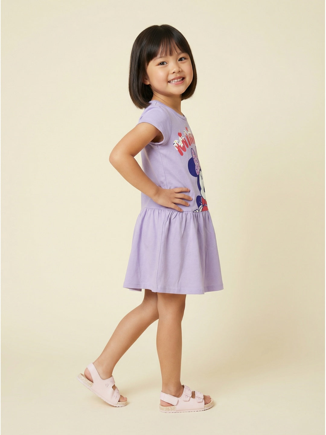 Nautinati Girls' 100% Cotton Disney Blown-up Minnie Mouse Graphic Print Drop Waist Party Dress