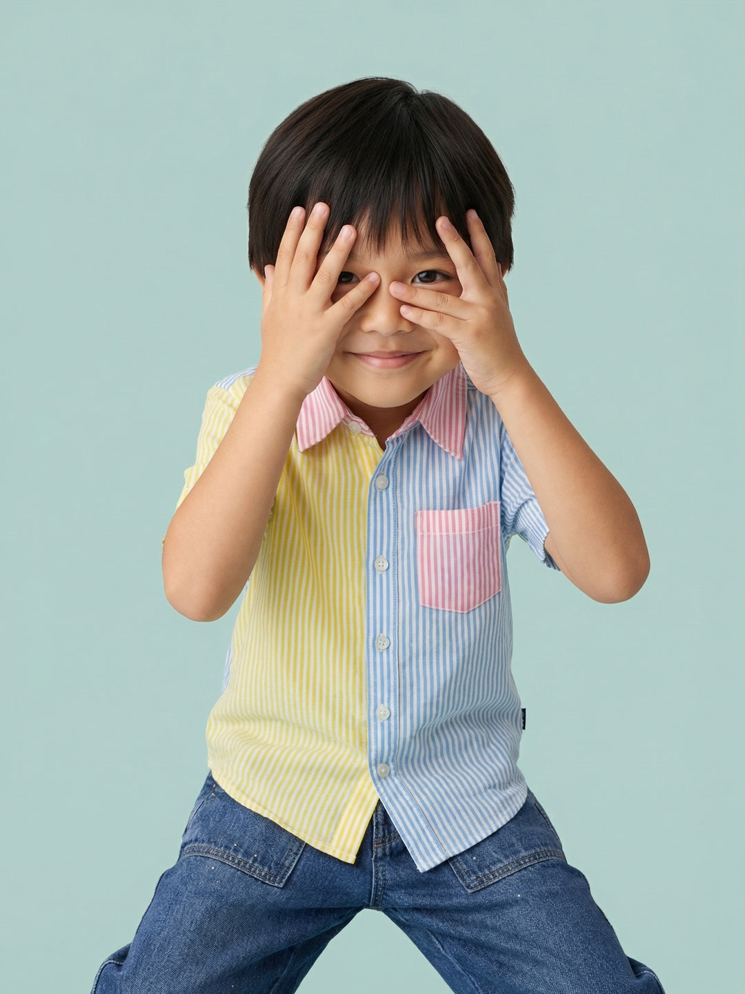 Nautinati Boys' 100% Cotton Multicolour Colourblocked Striped Shirt
