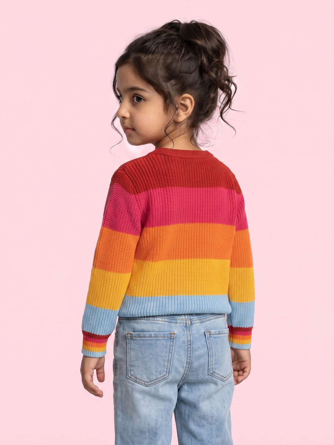 Nautinati Girls Relaxed Fit Rainbow Striped Chunky Knit Sweater
