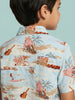 Nautinati Boys' Cotton Blend All-over Palm Tree and Surfer Shirt & Shorts Co-ord Set