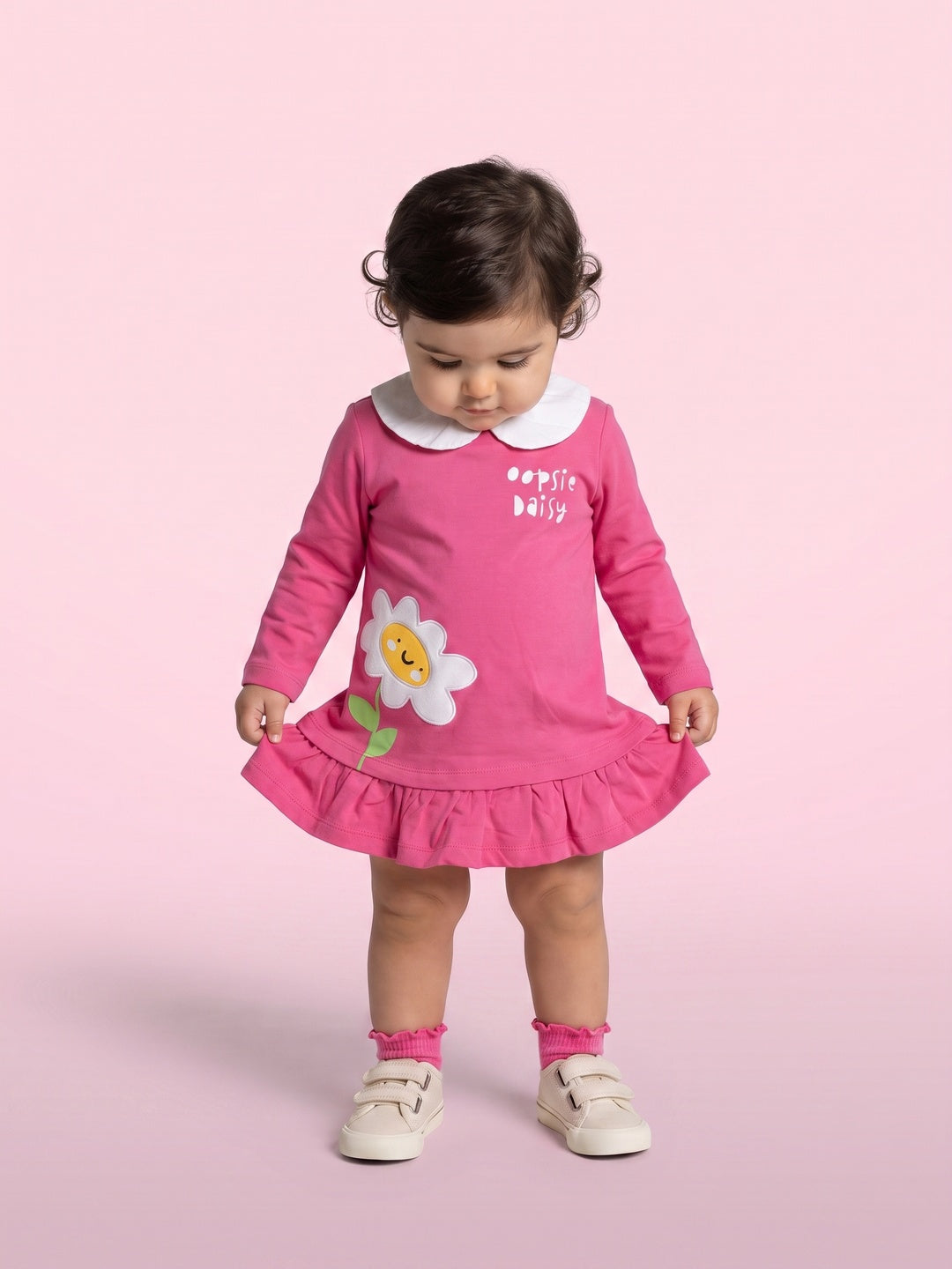 Nautinati Baby Girls Oopsie Daisy Sweatshirt Frock with Peter Pan Collar