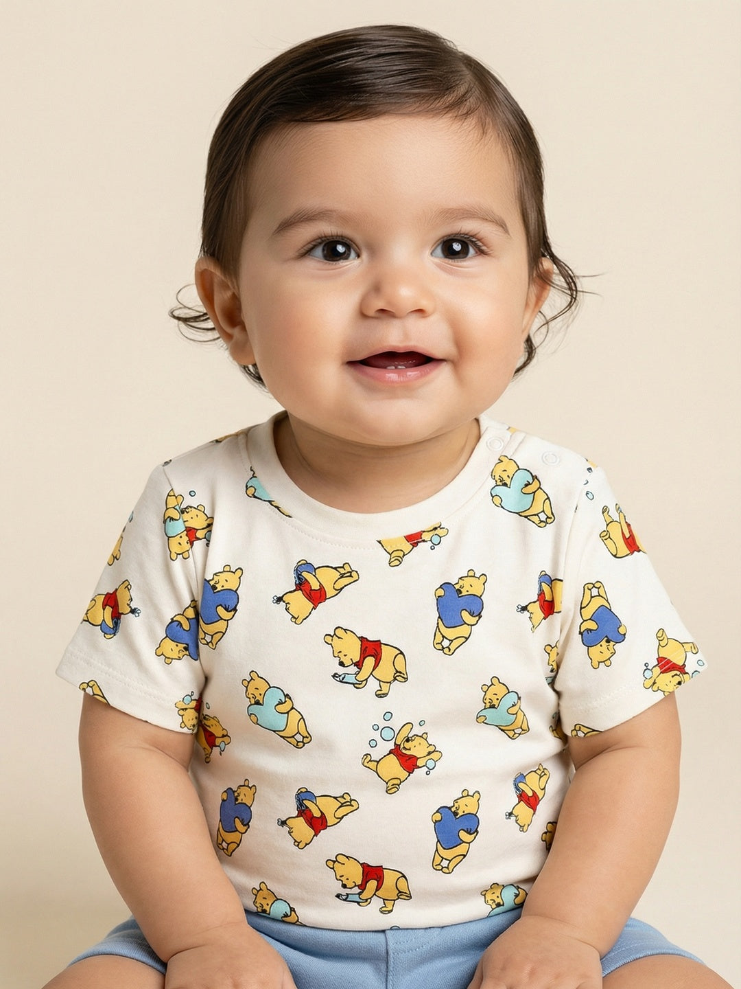 Nautinati Baby Boys' 100% Cotton Pack of 2 Disney Winnie the Pooh All-over & Placement Print T-shirts