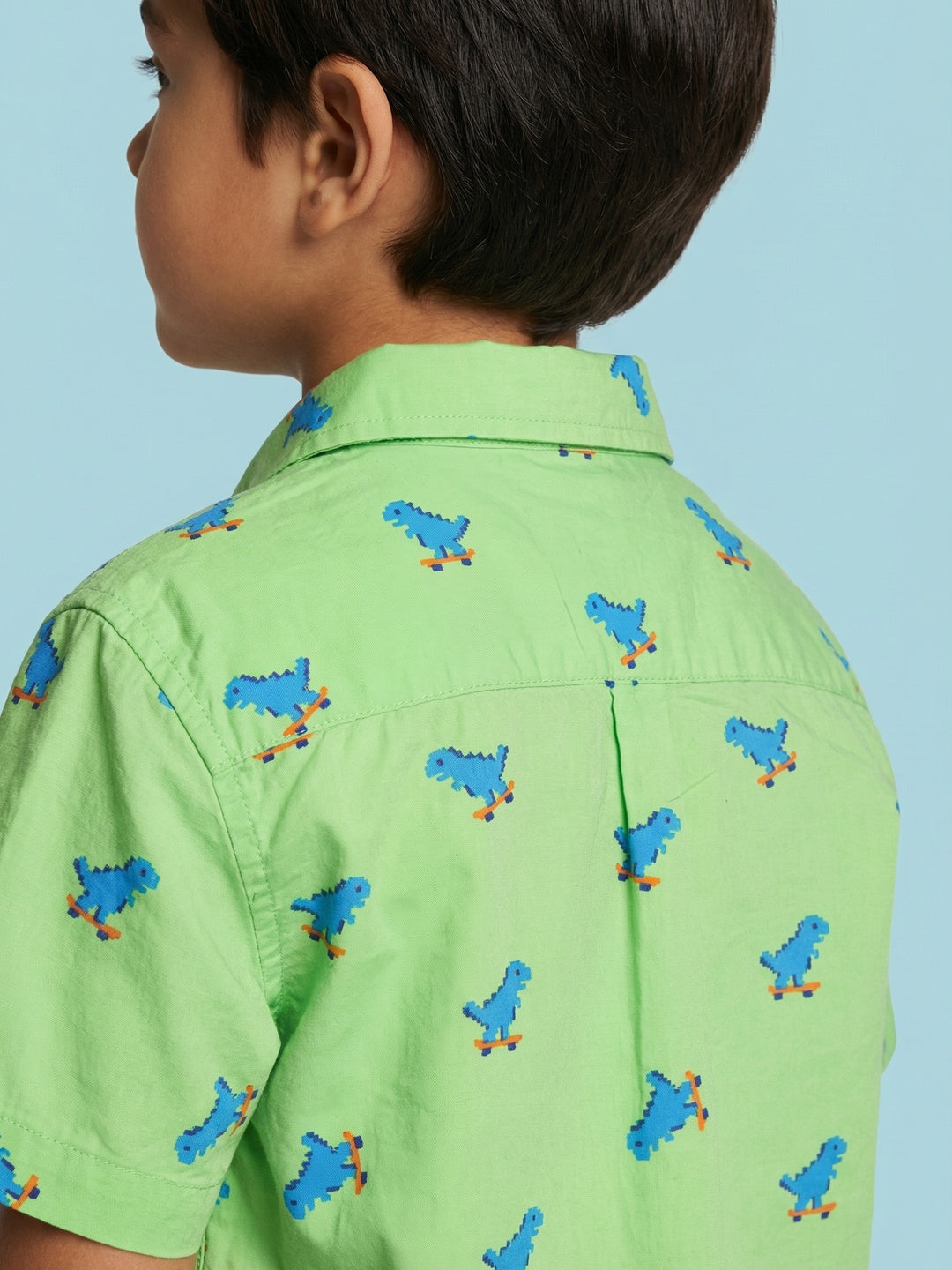 Nautinati Boys Dinosaur Printed Oversized 100% Cotton Resort Shirt and Cargo Shorts Set