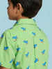 Nautinati Boys Dinosaur Printed Oversized 100% Cotton Resort Shirt and Cargo Shorts Set