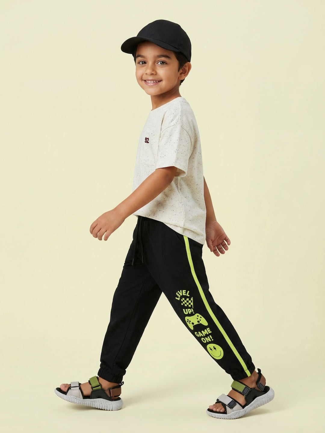 Nautinati Boys’ 100% Cotton Black Gamer Graphic Joggers with Contrast Piping
