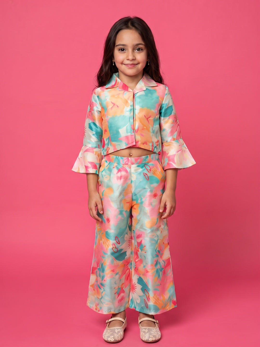 Nautinati Girls' All-over Floral Print Top & Palazzo Indo-Western Co-ord Set