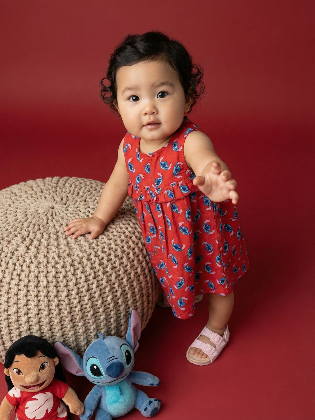 Nautinati Baby Girls' 100% Cotton All-over Disney Lilo & Stitch Print A-line Frilled Dress