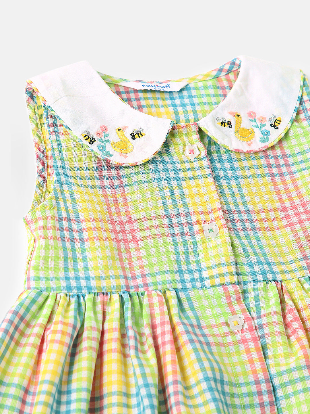 Nautinati Girlsâ€™ Cotton Peter Pan Collar Gingham Checked Dress