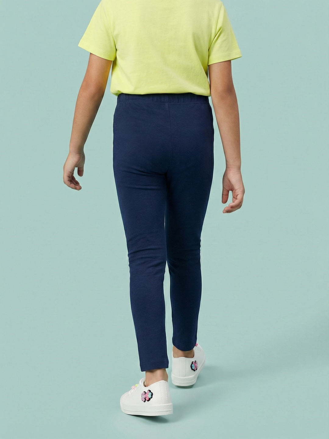 Nautinati Girls' 100% Cotton Pack of 2 Regular Fit  Solid Essentials Leggings