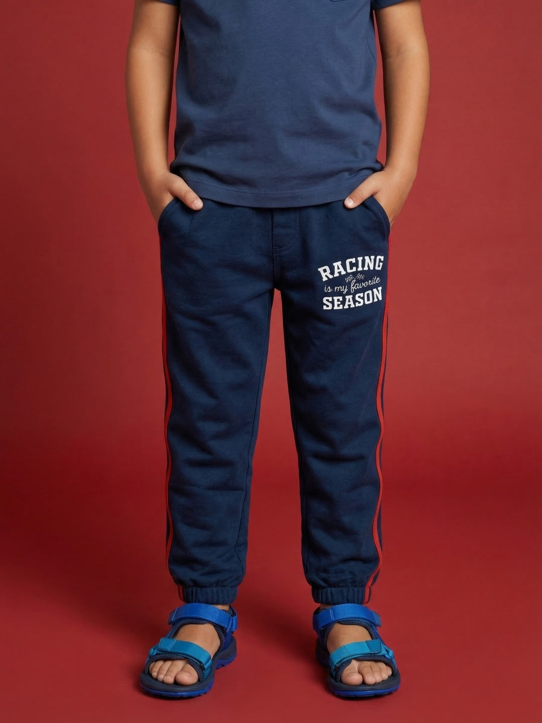 Nautinati Boys' 100% Cotton Racing Graphic Joggers with Contrast Piping