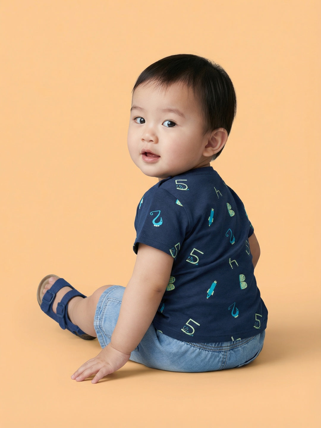 Nautinati Baby Boys' Cotton All-over Number and Sea Animals Printed T-shirt Pack of 2