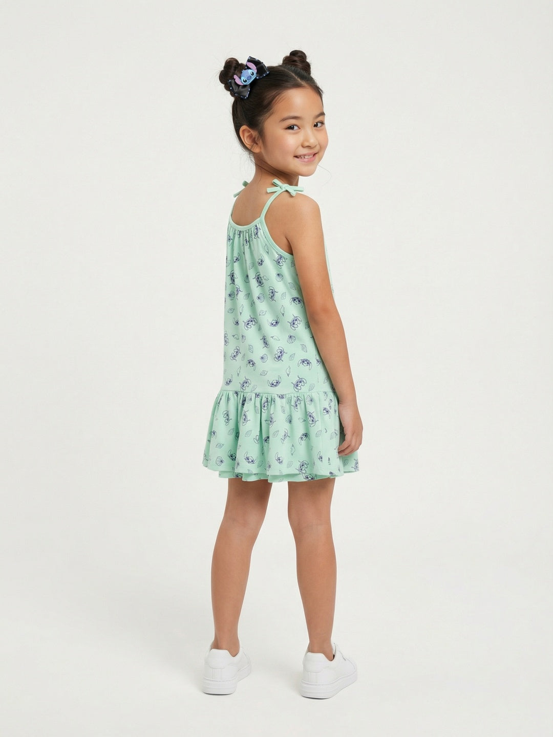 Nautinati  Girls All-over Lilo & Angel Printed Regular Fit Tie-up Style Sleeveless Dress