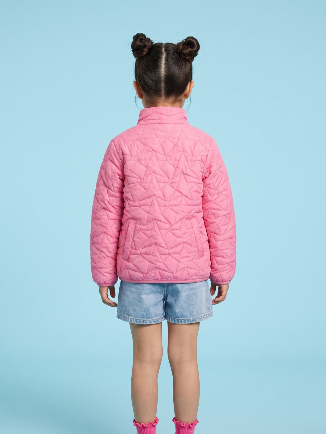Nautinati Pink Quilted Star Pattern Puffer Jacket for Girls